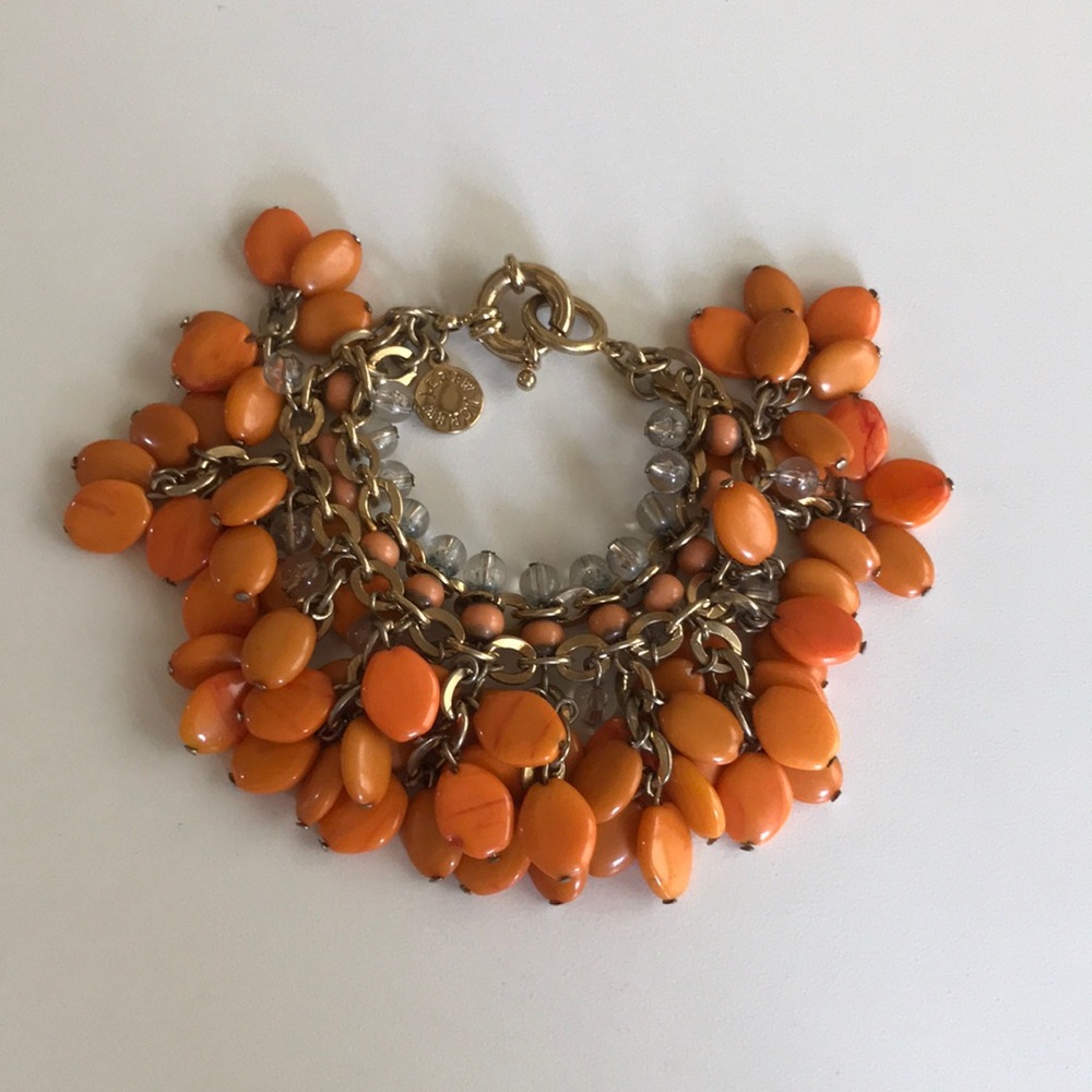 Jcrew orange beaded gold bracelet